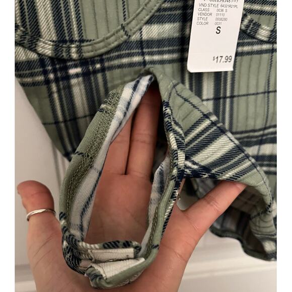 RUE 21 Small Green Plaid Corset Bodysuit Thong Snaps NWT - Picture 6 of 10